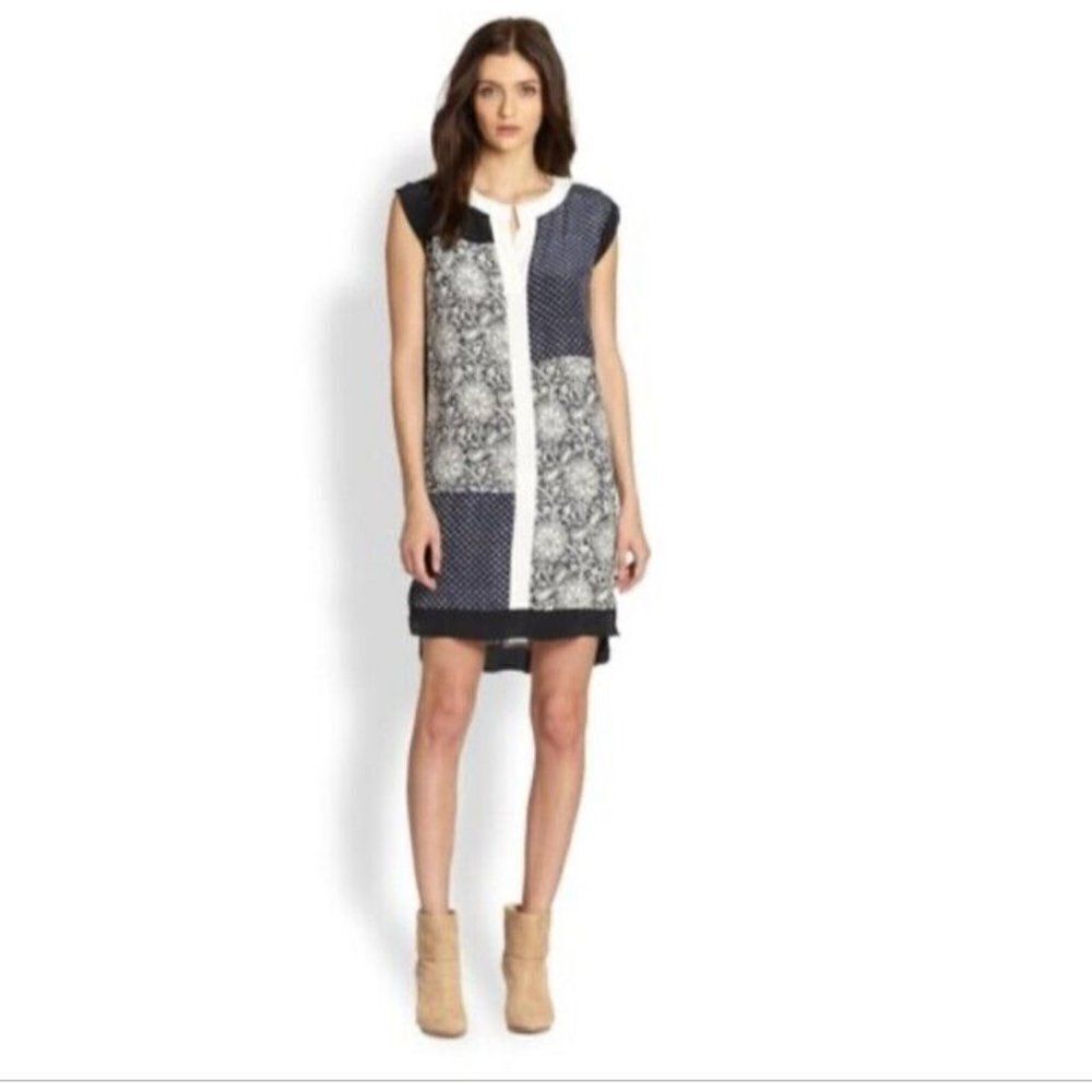 Rebecca Taylor  Dress Blue White Print Silk Sleeveless Size 4‎